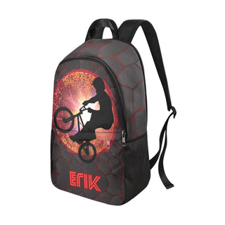 a backpack with a picture of a person riding a bike