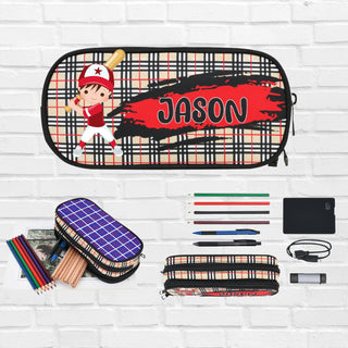 a pencil case with a picture of a baseball player on it