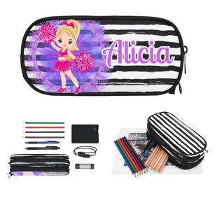 a pencil case with a picture of a girl on it