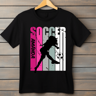 a black t - shirt with a soccer player on it