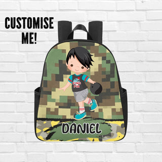 a backpack with a picture of a boy on it