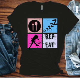 a t - shirt with the words eat sleep and a picture of a woman running