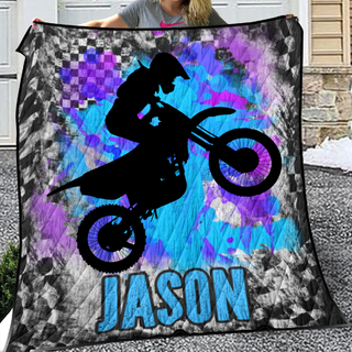 Blue Boys Dirt Bike Quilt Set