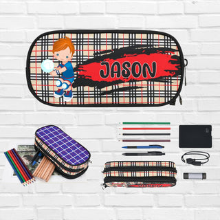 a personalized pencil case with pencils, pens, and pencils