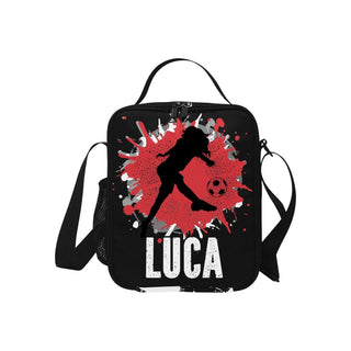 a black bag with a soccer player on it