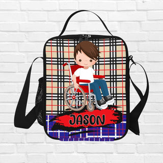 a bag with a picture of a boy on it