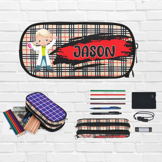 a personalized pencil case with a picture of a man on it