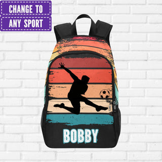 a backpack with a picture of a person jumping in the air