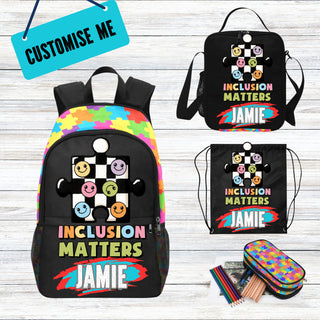 a group of back to school backpacks with custom stickers