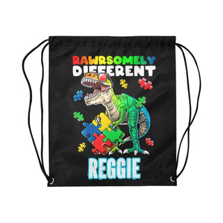 a drawsack bag with a dinosaur on it