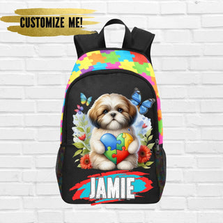 a backpack with a picture of a dog on it