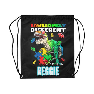 a drawsack bag with a dinosaur on it