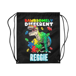 a drawsack bag with a dinosaur on it