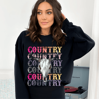 Country Sweatshirt With Bull Skull for Women