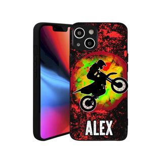 a phone case with an image of a person on a motorcycle