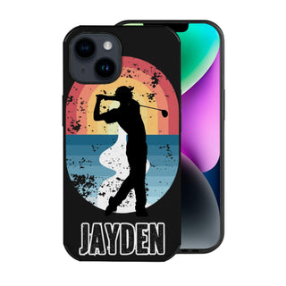 a phone case with a picture of a man holding a baseball bat