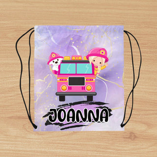 a bag with a picture of a girl riding a bus