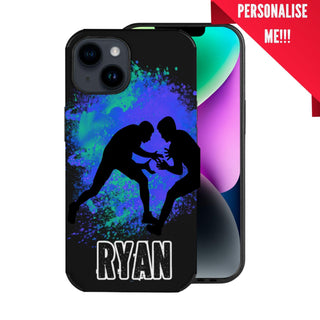 a phone case with a picture of two men fighting