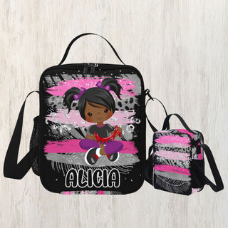 a backpack and lunch bag with a picture of a girl on it