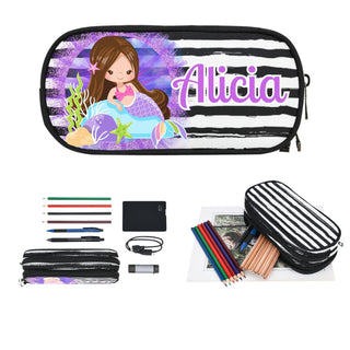 a pencil case with a picture of a mermaid on it