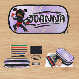 a pencil case with an image of a girl on it