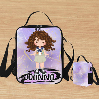 a bag with a picture of a girl on it