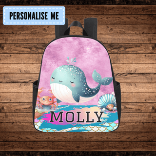 a backpack with a picture of a whale on it