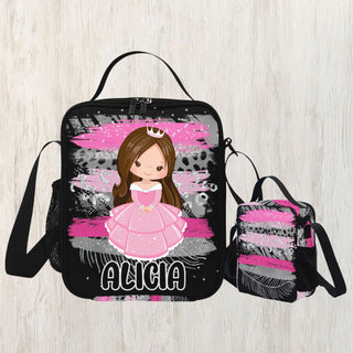 a little girl's personalized backpack and lunch bag