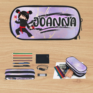 a pencil case with a picture of a girl on it