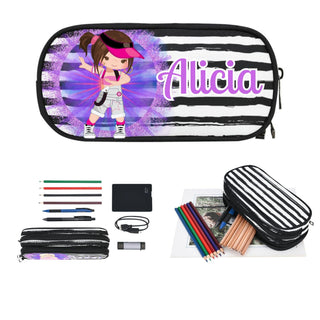 a pencil case with a picture of a girl on it