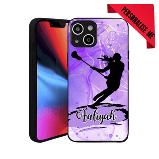 a purple iphone case with a girl on a surfboard