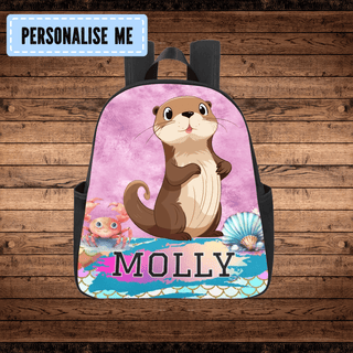 a backpack with a picture of an otter on it