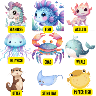 a set of sea animals and their names