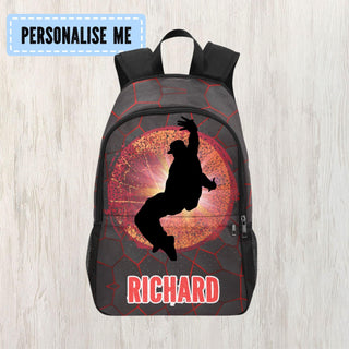 a backpack with a picture of a basketball player on it