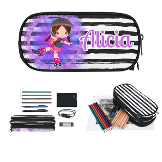 a pencil case with a picture of a girl on it