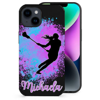 a phone case with a picture of a girl holding a baseball bat