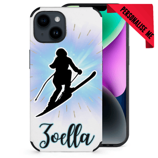 a phone case with a picture of a skier on it