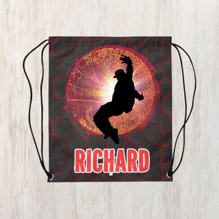 a drawstring bag with a picture of a basketball player