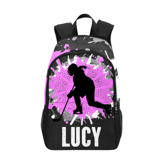 a backpack with a hockey player on it