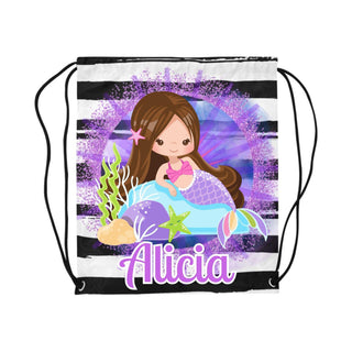 a drawsack bag with an image of a mermaid