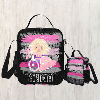 a little girl's personalized backpack and lunch bag