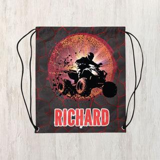 a drawstring bag with a picture of a person on a motorcycle