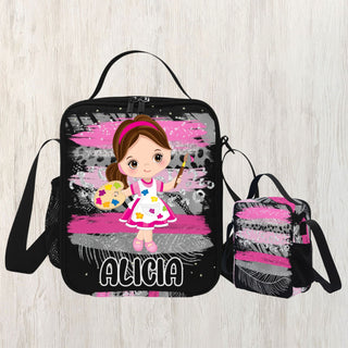 a little girl's personalized backpack and lunch bag