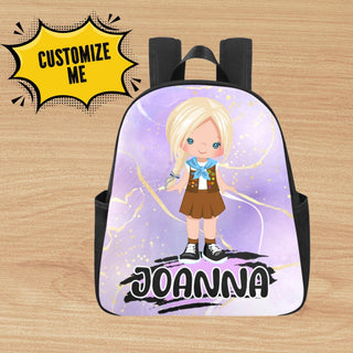 a backpack with a picture of a girl on it