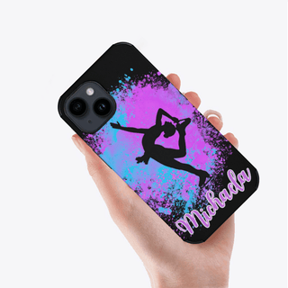 a person holding up a phone case with a picture of a dancer on it