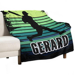 a throw blanket with a baseball player on it