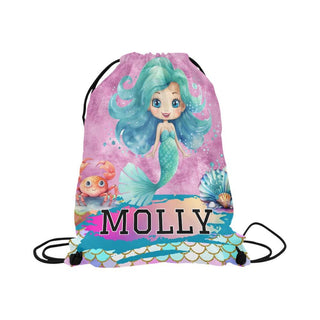 a drawsack bag with a little mermaid on it