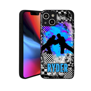 a phone case with a picture of two people fighting