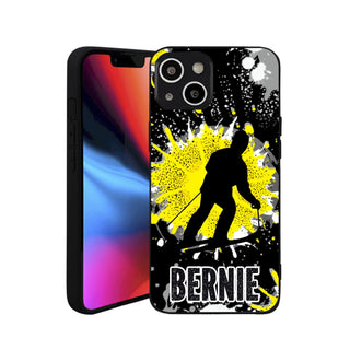 a phone case with a picture of a skier on it