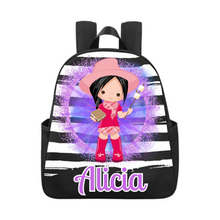 a backpack with a girl in a cowboy outfit